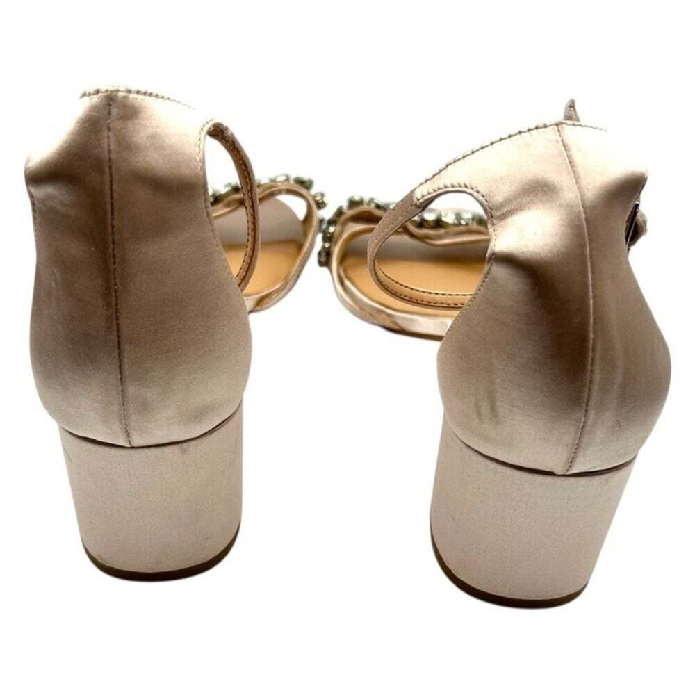 Jewel Badgley Mischka Champagne Satin Crystal Embellished Block Heels Size 8.5 - Picture 9 of 15
